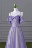 Lovely A-line Light Purple Tulle Beaded Long Party Dress, Light Purple Prom Dress HZ1024