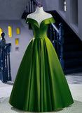 A-line Green Satin Floor Length Party Dress, Green Long Formal Dress HZ1024