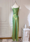 Lovely Green Straps Long Formal Dress, Green Satin Party Dress Evening Dress HZ1024
