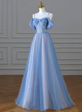 A-line Light Blue and Pink Long Evening Dress, Blue Party Dress Prom Dress HZ1024