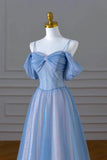 A-line Light Blue and Pink Long Evening Dress, Blue Party Dress Prom Dress HZ1024
