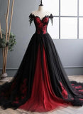 Black and Red Sweetheart with Long Formal Dress, Glam Long Prom Dress HZ1024