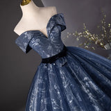 Retro Navy Blue Sweetheart Off-the-shoulder Quinceanera A-Line Long Formal Dress Sweet 16 Ball Gown HZ1024