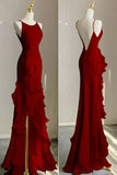 Wine Red Long Round Neckline Low Back, Wine Red Evening Dress Prom Dress HZ1024