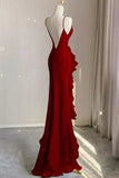 Wine Red Long Round Neckline Low Back, Wine Red Evening Dress Prom Dress HZ1024