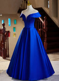 Royal Blue Satin A-line Long Evening Dress, Royal Blue Prom Dress HZ1024