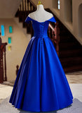 Royal Blue Satin A-line Long Evening Dress, Royal Blue Prom Dress HZ1024