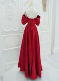 Red Satin A-line Straps Long Evening Dress, Red Long Party Dress HZ1024