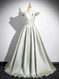 Light Green Long A-Line Princess Dress, Beautiful Off the Shoulder Evening Prom Dress HZ1024