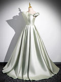 Light Green Long A-Line Princess Dress, Beautiful Off the Shoulder Evening Prom Dress HZ1024