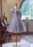 Cute Light Purple Short Sleeves Homecoming Dress, Light Purple Party Dress HZ1024