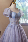 Cute Light Purple Short Sleeves Homecoming Dress, Light Purple Party Dress HZ1024