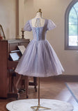 Cute Light Purple Short Sleeves Homecoming Dress, Light Purple Party Dress HZ1024