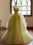 Green Sweetheart Straps Tulle Long Party Dress, Green Tulle Prom Dress HZ1024
