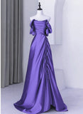 Beautiful Purple Satin Off Shoulder Formal Dress, Purple Satin Evening Dress Prom Dress HZ1024