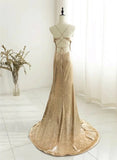 Champagne Sequins Long Prom Dress, Sequins Champagne Formal Dress HZ1024