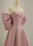 Pink Off Shoulder Satin Long Simple Party Dress, Pink Satin Evening Dress HZ1024