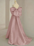 Pink Off Shoulder Satin Long Simple Party Dress, Pink Satin Evening Dress HZ1024