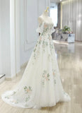 Elegant White Sweetheart Off Shoulder Tulle Wedding Party Dress, White Tulle Evening Dress HZ1024