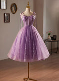 Light Purple Knee Length Straps Party Dress, Light Purple Homecoming Dress HZ1024