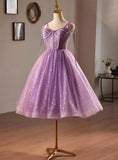 Light Purple Knee Length Straps Party Dress, Light Purple Homecoming Dress HZ1024