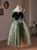 Green Tulle Knee Length Straps Homecoming Dress, Green Homecoming Dress HZ1024