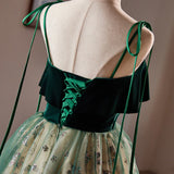 Green Tulle Knee Length Straps Homecoming Dress, Green Homecoming Dress HZ1024