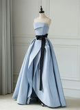 Blue Satin Long Party Dress Evening Dress, Blue Satin Prom Dress HZ1024