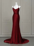 Wine Red Mermaid Backless Long Evening Dress, Wine Red Long Prom Dress HZ1024