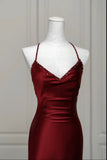 Wine Red Mermaid Backless Long Evening Dress, Wine Red Long Prom Dress HZ1024