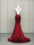 Wine Red Mermaid Backless Long Evening Dress, Wine Red Long Prom Dress HZ1024