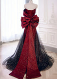 Black And Red Long Party Dress Prom Dress, Sweetheart Satin Evening Dress Formal Dress HZ1024