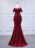 Wine Red Mermaid Off Shoulder Long Party Dress, Off Shoulder Mermaid Prom Dress HZ1024