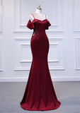 Wine Red Mermaid Off Shoulder Long Party Dress, Off Shoulder Mermaid Prom Dress HZ1024