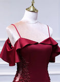 Wine Red Mermaid Off Shoulder Long Party Dress, Off Shoulder Mermaid Prom Dress HZ1024