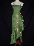Green Satin Vintage Style High Low Party Dress, Mermaid Spaghetti Strap Dress Formal Dress HZ1024