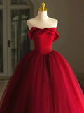 Red Tulle Long Scoop Long Prom Dress Party Dress, Red Evening Dress HZ1024