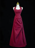Wine Red A-Line Halter Vintage Style Prom Dress, Wine Red Long Evening Dress HZ1024