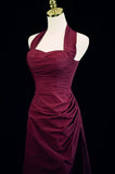 Wine Red A-Line Halter Vintage Style Prom Dress, Wine Red Long Evening Dress HZ1024