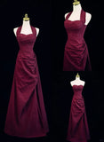 Wine Red A-Line Halter Vintage Style Prom Dress, Wine Red Long Evening Dress HZ1024