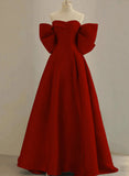 Wine Red Satin Sweetheart Long A-Line Prom Dress, Wine Red Evening Dress HZ1024