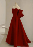 Wine Red Satin Sweetheart Long A-Line Prom Dress, Wine Red Evening Dress HZ1024