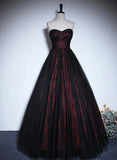 Pretty A-line Black and Red Lace Sweetheart Evening Dress, Black and Red Prom Dress HZ1024