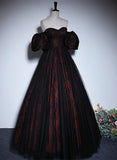Pretty A-line Black and Red Lace Sweetheart Evening Dress, Black and Red Prom Dress HZ1024