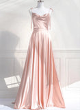 Cute A-Line Pink Satin Straps Sweetheart Prom Dress, Pink Satin Party Dress Evening Dress HZ1024