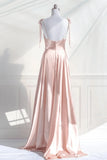 Cute A-Line Pink Satin Straps Sweetheart Prom Dress, Pink Satin Party Dress Evening Dress HZ1024