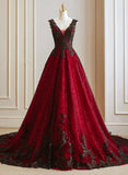 A-line Black and Red Tulle with Lace Party Dress, Black and Red Formal Dress HZ1024