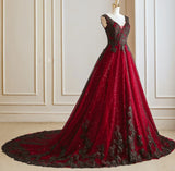 A-line Black and Red Tulle with Lace Party Dress, Black and Red Formal Dress HZ1024