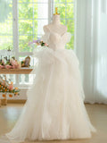 Light Champagne Spaghetti Strap Tulle Long Prom Dress, Beautiful A-Line Formal Evening Dress HZ1024