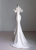 White Satin Sweetheart Beaded Wedding Party Dress, White Satin High Low Formal Dress HZ1024